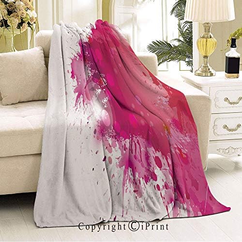 CJNBlanket 3D Printed Soft Blanket，Ideal for bedrooms，Sofas，51" Wx59 L Artistic Display with Pink Watercolor Splashes Paint Splatters Fluid Brush Decorative Pink Hot Pink Red