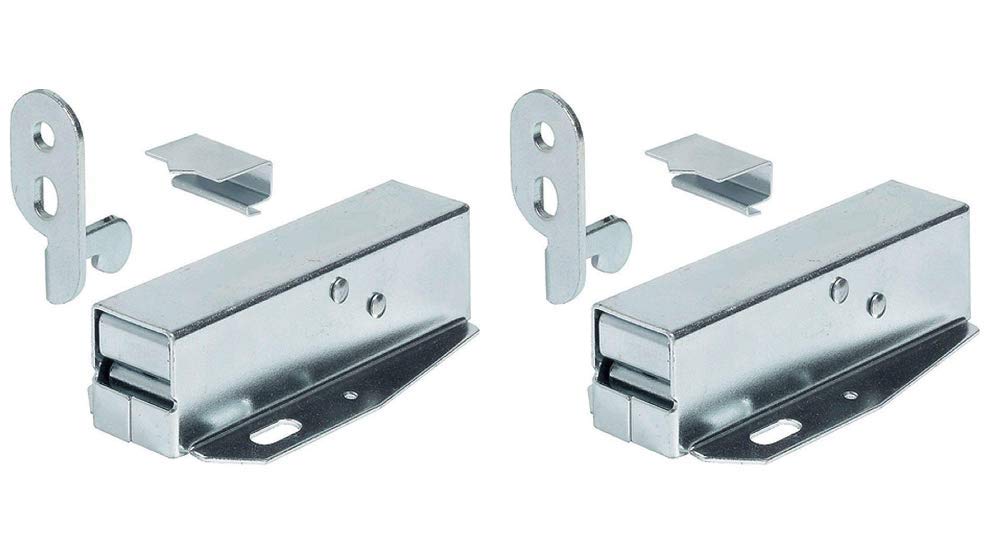 x2 Tutch Latch Automatic Spring Catch for Press to Open Cupboard Doors and Loft Attic Hatches, Bright Galvanised Steel, Counterpiece + Catch