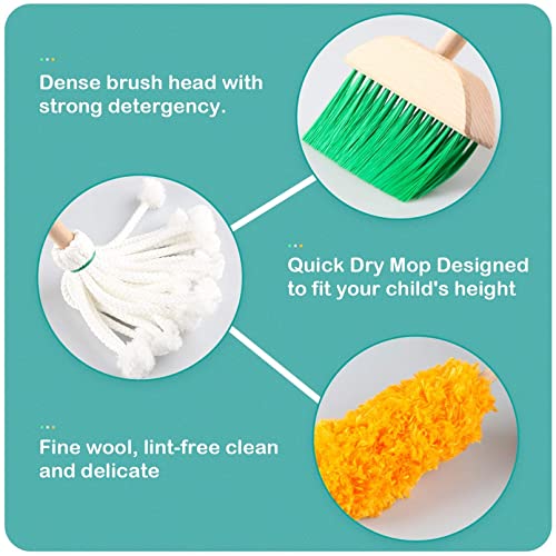 AM ANNA Cleaning Toy Set , 7 Piece Kids Broom Tools-Broom, Mop, Duster, Brush, Dustpan and Hanging Stand Housekeeping Kit, for Toddlers Toddler Kids, Pieces Blue