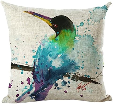 Ruideng Colourful Painted Birds Pattern Cotton Linen Square Throw Pillow Case Decorative Cushion Cover Pillowcase Cushion Case 18"x18" (Pattern 11)