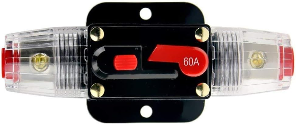 Upeor 60 Amp Breaker Fuse Circuit Breaker with Manual Reset Fuse Holder, Circuit Breaker Switch Waterproof Inline Fuse Inverter for Marine Fuse Block Car Audio System Home Truck (60A)