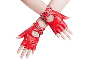 1 Pair Half Finger Gloves PU Leather Gothic Punk Studded Fingerless Gloves for Halloween Performance Costume Dress Up