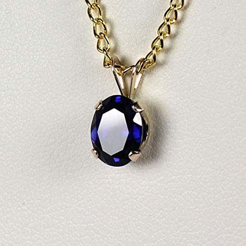 Blue Sapphire 14K Yellow Gold Necklace/Pendant/Solid 14K