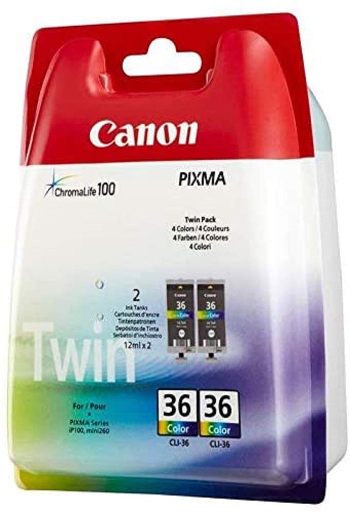 Canon CLI-36 TWIN Pack of 2 cartridges (2x Colour) Genuine (Plastic Pack)