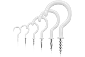 DRT DERUITAI Cup Hooks Kit,100 PCS Screw in Cup Hooks,6 Size Vinyl Coated Screw Hooks,Multipurpose Screw Hooks,Ceiling Cup Hooks Wind Chimes Hooks Kitchen Cup Hooks for Hanging Indoor & Outdoor Use(White)