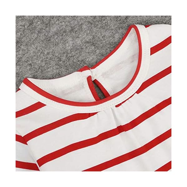 Fashspo Kid Girl Cotton Dress Stripe Long Sleeve Christmas Elk Casual Basic Dress,5T - Image 6