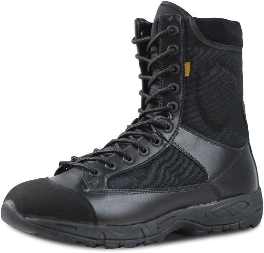LUDEY Men's Breathable Military Boots Commando Outdoor Desert Tactical Boots Combat Boots Army Patrol Boots Security Police Shoes Leather Black 10 UK