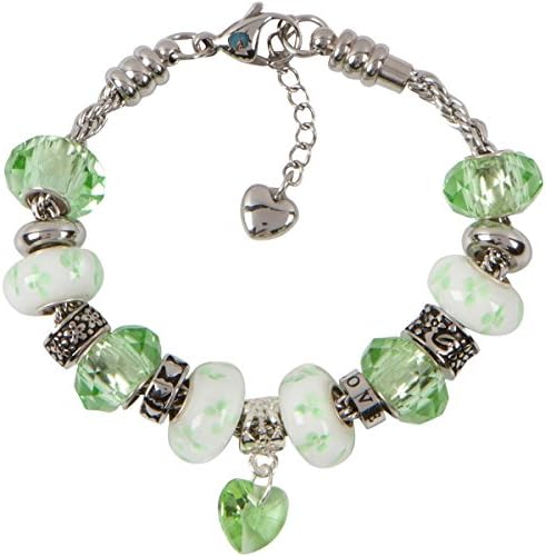 Timeline Treasures Peridot Charm Bracelet With European Bead Charms For Women, Stainless Steel Rope Chain, Honesty 23cm