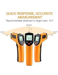 Termómetros infrarrojos digitales, Zanmax Pistola de temperatura láser sin contacto herramienta de mano para interior exterior,  58°F~716°F, AC unidades de comprobación del calentador, pilas AAA no incluidas., termómetro infrarrojo, naranja y negro