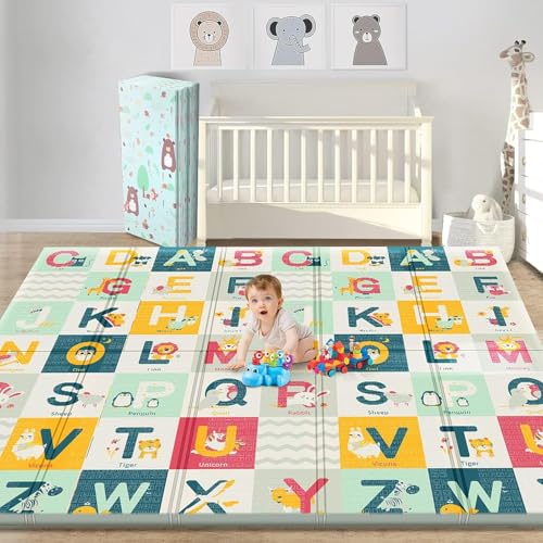 Baby Play Mat, 180 * 160 CM Foldable Baby Play Mat, Waterproof Foam Floor Baby Crawling Mat, Portable Baby Playmat for Infants, Toddler, Kids, Indoor Outdoor Use