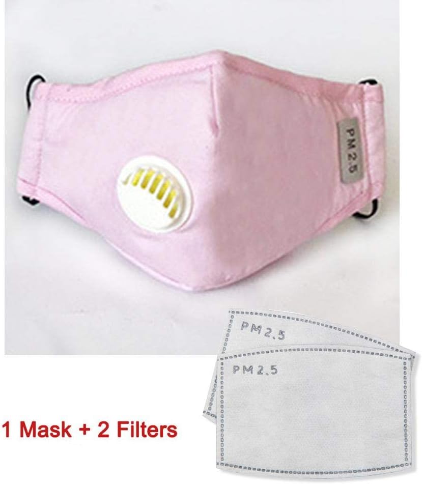 Julymoda Unisex PM2.5 Mouth Mask Cotton Breath Valve Anti-Dust Anti Pollution Activated Carbon Filter Respirator with 2Pcs Filter Papers Pink