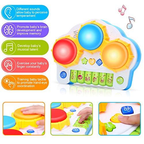 KINGSDRAGON Musical Keyboard Piano Drum Set,Baby Drum Musical Toy with Music and Lights,Infant Early Educational Development Toys for Toddler and Babies