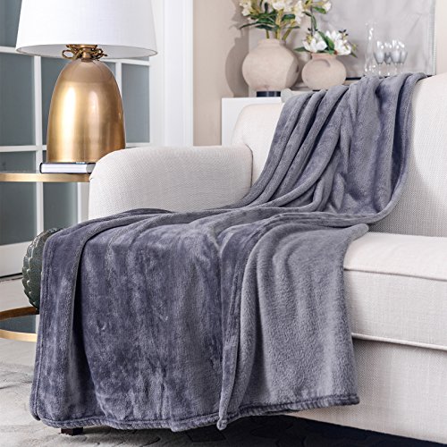 SOCHOW Flannel Plush Throw Blanket 55" × 71",All Season Dark Grey Blanket for Bed, Couch,Car by