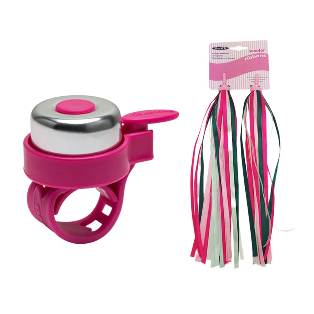 NUOBESTY 2pcs Children Kids Bike Scooter Bicycle Handlebar Grips Colorful Streamers Tassel Ribbons with Bike Bell (Pink)