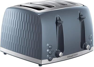 Russell Hobbs Honeycomb 4 Slice Toaster Grey Textured 1500W 6 Browning