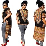 Yasalu Women Short Sleeve Irregular African Print Casual Straight Kaftan Dress