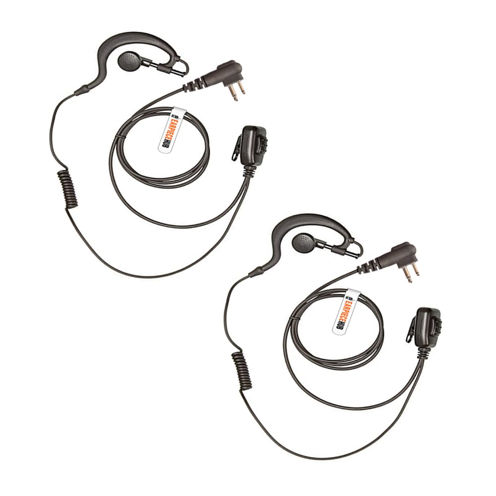 Earpiece Hub Lot 2 x G Shape Earpiece Police Security Headset top PTT Mic Microphone Compatible with 2 Pin Motorola CP040, CP140 GP300 DP1400 2 Way Radio