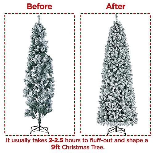 Yaheetech 9ft Prelit Snow Flocked Pencil Christmas Tree Kingswood Fir