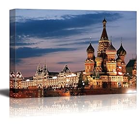 Canvas Prints Wall Art - Russia, Moscow, St. Basil Cathedral, Red Square | Modern Wall Decor/Home Decoration Stretched Gallery Canvas Wrap Giclee Print. Ready to Hang - 12" x 18"