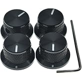 KAISH 4pcs Aluminium Potentiometer Knobs 1/4" Universal Top Hat Knobs Bell Control Knob with Set Screw for Guitar/Bass/AMPS/Preamps Black with Indicator