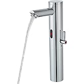 HHOOMMEE Automatic Touchless Bathroom Sink Faucet Tall Body Motion Activated Sensor Hands Free Commercial Brass Faucets Adjustable Cold Hot 1 Hole Single Handle Basin Vessel Auto Water Mixer(Chrome)