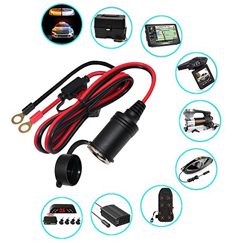 [2 Pack] KUNCAN Car Cigarette Lighter Female Socket Extension Cable - O Ring Terminal Connector, Eyelet Terminal Harness Extension Charge Cable, Fused 10A 12V 3FT - Thumbnail 3