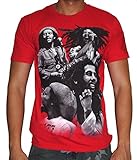 Bob Marley Quad Photo Adult Men's Red T-Shirt