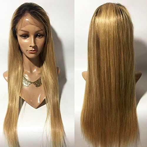 Fantasy Beauty Hair Ombre Honey Blonde Color 1B 27 180 Density Glueless Full Lace Human Hair Wigs Brazilian Straight Dark Roots Lace Front Wig (18" Lace front wig)