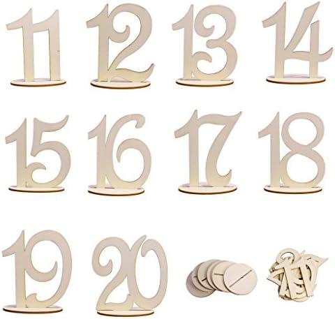 RD Lane Wodden Table Numbers with Thick Sturdy Holder Base for Wedding, Party or Catering Decoration 1-20, Pack of 20(Wood Color)