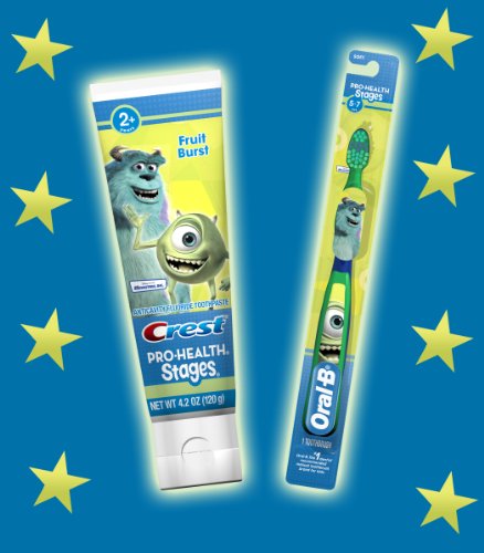 Disney Pixar Monsters Inc. Ready...Set...Brush! 2 Piece Set Includes: (1) Extra Soft Manual Toothbrush & (1) Crest 4.2 Oz Fruit Burst Flavored Toothpaste! Features Mike & Sully