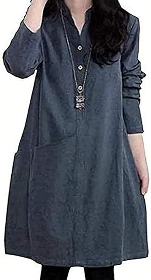 Amazon アスペルシオ 長袖 膝丈 スキッパー ワンピース Aライン チュニック シャツ レディース ワンピース チュニック 通販