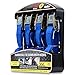 Mann Cambuckle Tie Down Straps with S-Hooks 4-Pack Set 1 Inch x 10 Feet 300 Pound Load Capacity 900 Pound Break Strength (Blue)