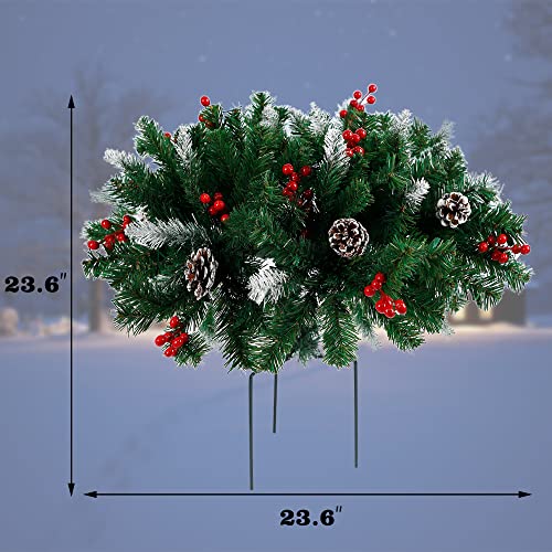 Juegoal Christmas Urn Filler, Prelit Artificial Christmas Tree with Ornament, Lighted Xmas Pine