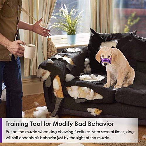 AutoWT Nylon Dog Muzzle, Adjustable Loop, Soft Flannel Padding, Comfortable Breathable Secure Quick Fit Muzzles for Small Medium Large Dog, Prevent from Biting, Chewing and Barking (M, Purple) - Thumbnail 3
