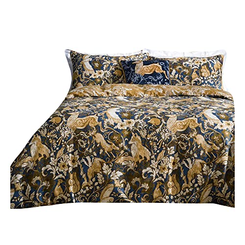 Paoletti Harewood Animal 100% Cotton Duvet Cover Set - Double - Blue