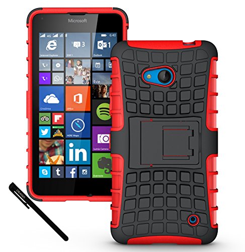 Microsoft Lumia 640 Case - Tough Rugged Dual Layer Protective Case with Kickstand for Microsoft Lumia 640 - Red