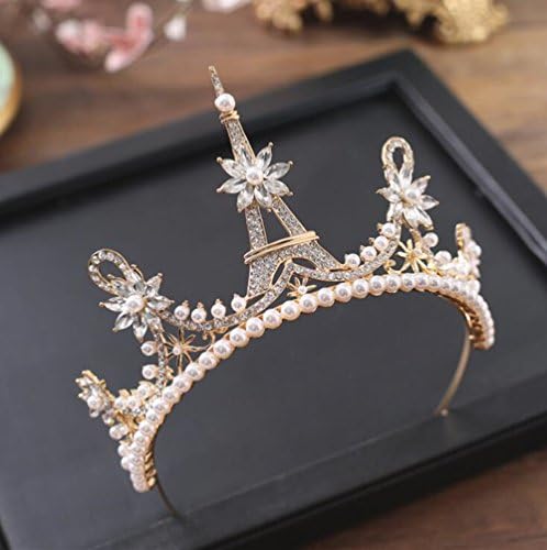 TTN Eiffel Tower Rose Gold Wedding Crowns and Tiaras For Brides Shiny Crystal Pearls Pageant Headbands