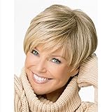 JYWIGS 12'' Blonde Short Wig for Women Multicolor Synthetic Fiber Side Swept Full Bangs Wig Cap Hairnets Gift
