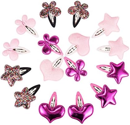 BonnyGirl 16pc Baby Girls Hair Bow Snap Shining Love Star Butterfly Hair Clips
