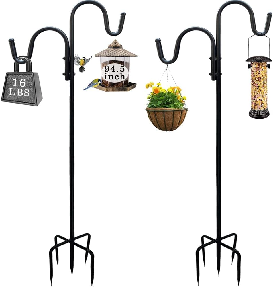 Outdoor Shepherd's Hooks - BYBAG Adjustable Double Shepherds Hook,94.5 Inch Tall Heavy Duty Hanging Stakes Two Sided Garden Pole for Bird-Feeder Lantern Plant-Hook Garden-Stake,Plant Stand Hanger for Outdoor Wedding Decor