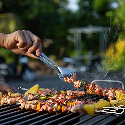 HAKSEN Stainless Steel Skewers, 12PCS 17inches Flat Metal Barbecue Skewers for Shrimps Meat Chicken Vegetables, BBQ (Plus Skewer Tip Covers, 1PC Scouring Pad and 1PC Storage Bag)