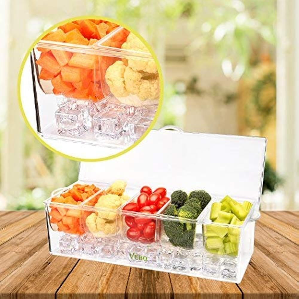 Ice Chilled 5 Compartment Condiment Server Caddy Serving Tray