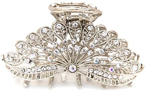 New Vintage Metal Large Women Rhinestones Crystal Hair Claw Clip hair jaws hair clamp by beautyxyz (silver)