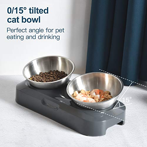 EZMioo Elevated Cat Bowls with 2 Stainless Steel Bowls, 15° Tilted