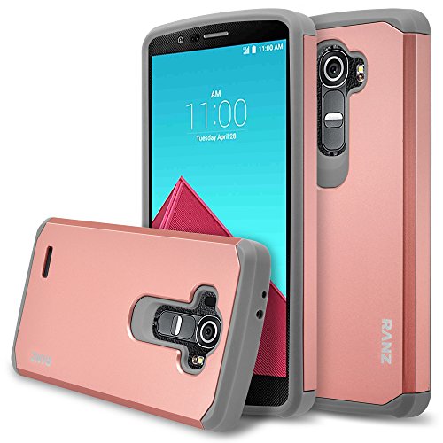 LG G4 Case, RANZ Grey with Rose Gold Hard Impact Dual Layer Shockproof Bumper Case For LG G4 ONLY