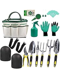 Jardinería Juego de herramientas 12 piezas Kit de jardín incluye 6 herramientas de mano, bolsa de bolsa de almacenamiento, guantes de jardinería, semillas de jardín herramienta de sembradora y de, etiquetas para plantas, jardín