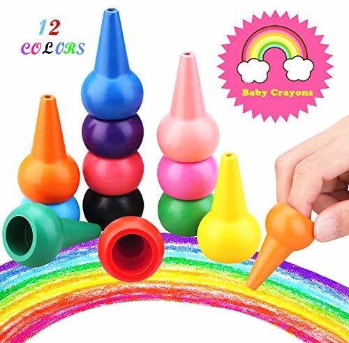 Toddlers Finger Crayons-12 Colors Palm-grip Crayons,Paint Crayons Sticks Stackable Toys Gifts for Kids,Toddlers, Child Washable Safety and Non-Toxic
