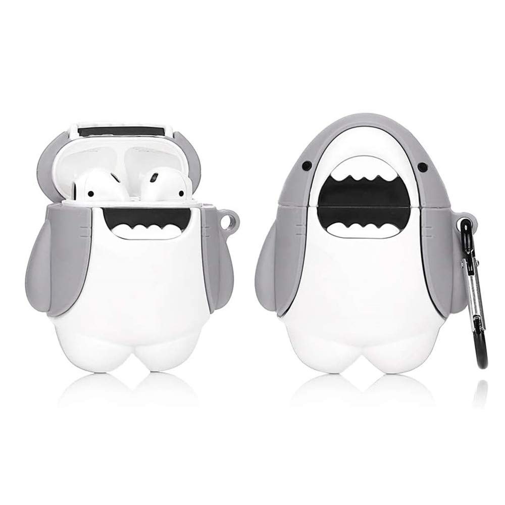YIGEYI Silicone Case Compatible with Airpods 1&2 Funny Cute 3D Cartoon Cover [Cute Animal Pet Series] (Big White Shark)