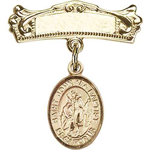 Gold Filled Baby Badge with St. John the Baptist Charm and Arched Polished Badge Pin 7/8 X 3/4 inches