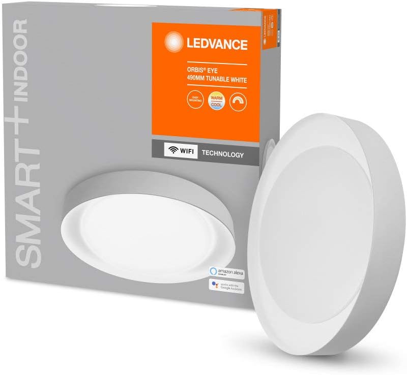 LEDVANCE Smart LEDWall and Ceiling Luminaire for Indoor Use with WiFi Technology Tunable White (3000K-6500K), Gray, 490 mm